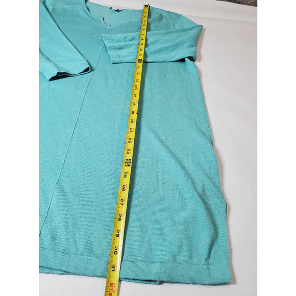 J Jill Sweater Womens Medium LINEN Tunic Aqua Blue Relaxed Fit V-neck Side Slits - Picture 8 of 9